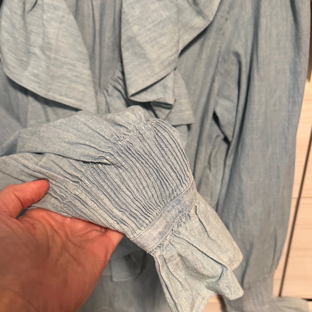 Polo by Ralph Lauren Chambray Ruffle Front Top in Light Blue - Picture 4 of 5